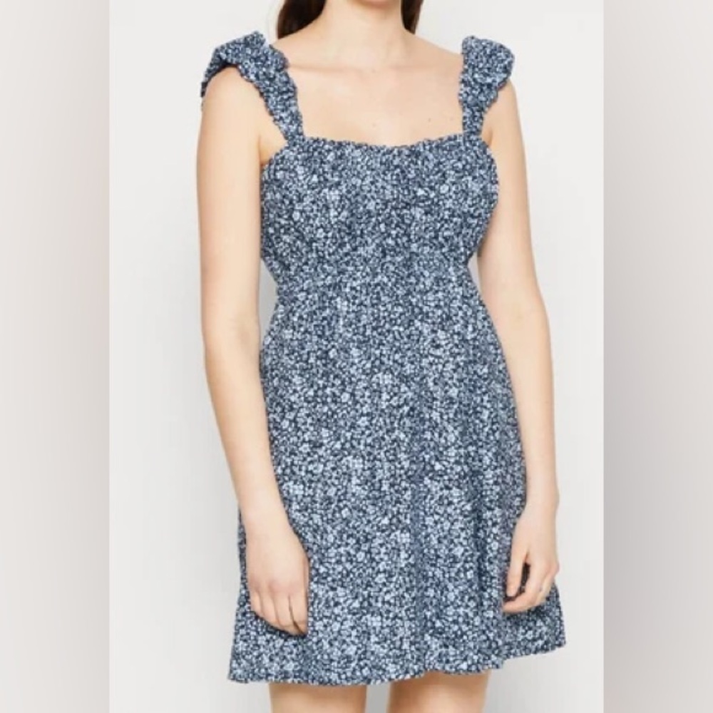 Abercrombie & Fitch Puff Strap Babydoll Mini Dress In Blue Floral Size Medium